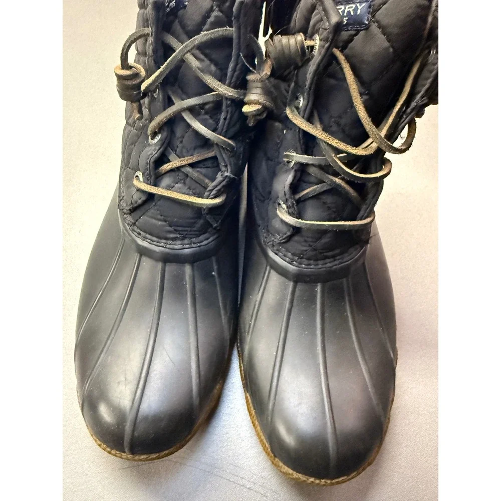 Sperry Saltwater Quilted Waterproof Duck Boots‎ Black Womens 7.5 M STS94063